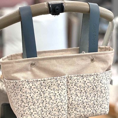 Bolsa panera Mini para cochecito en tela con asas de piel