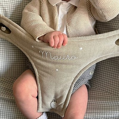 Funda Hamaca Babybjorn en lino bodoque blanco resinada y reversible