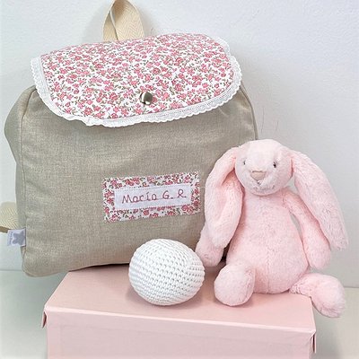 Mochila guardería de tela con puntilla y nombre