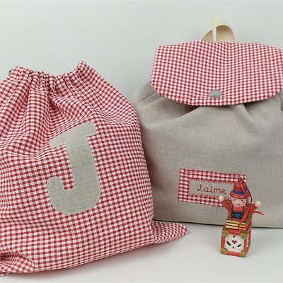 Pack mochila guardería de tela con nombre + bolsa merienda