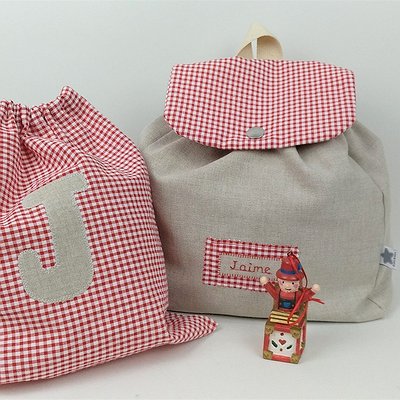 Pack mochila guardería de tela con nombre + bolsa merienda